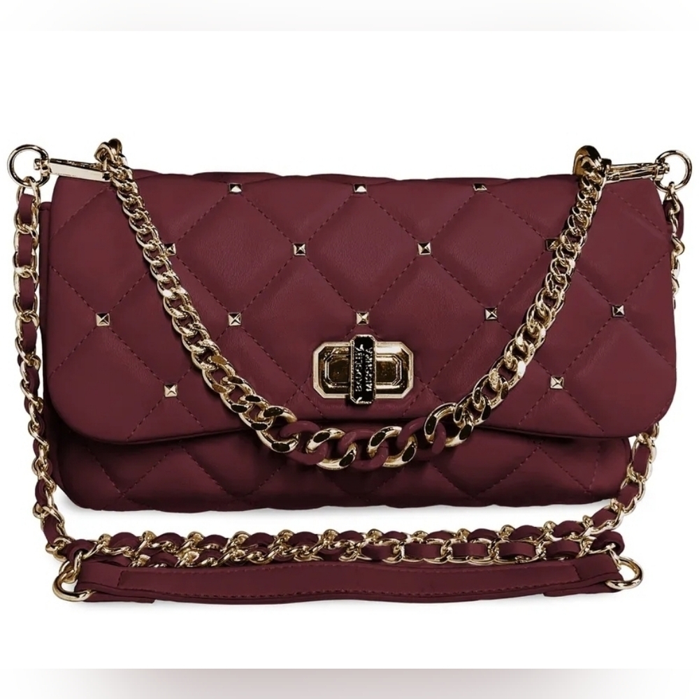 Badgley Mischka Plum Quilted And  Studded In Gold Chain